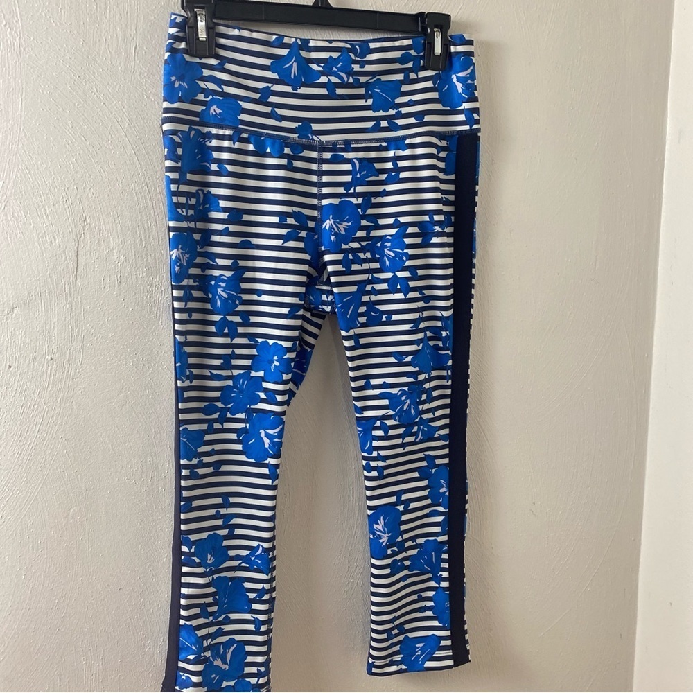 Kate Spade Floral Crop Leggings. Blue White stripes Sz M - Picture 7 of 16